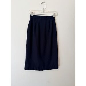 Vintage Navy Blue Pleated Skirt Women's Size 4 High Waist Classic Workwear